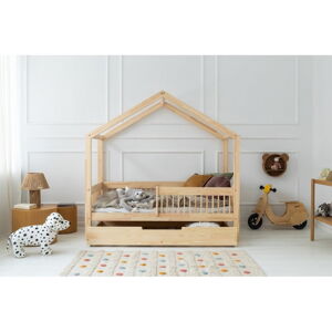 Domečková dětská postel z borovicového dřeva s úložným prostorem a výsuvným lůžkem v přírodní barvě 90x180 cm Mila RMW – Adeko