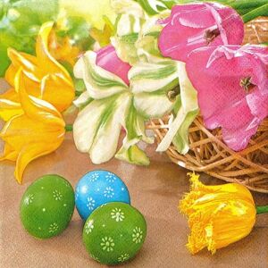 Velikonoční ubrousky na dekupáž - Barevné tulipány a vajíčka - 1ks
