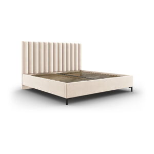 Béžová čalouněná dvoulůžková postel s úložným prostorem s roštem 160x200 cm Casey – Mazzini Beds