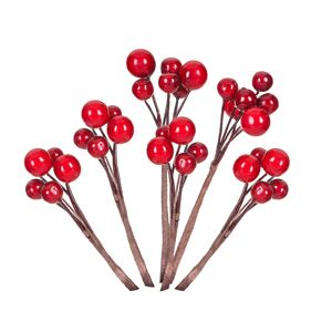 Ozdobná větvička s červenými bobulemi - 6 ks (Vánoční ozdoba)